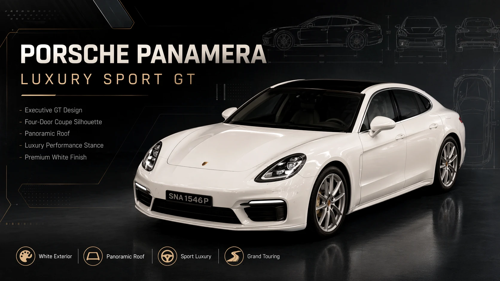 White Porsche Panamera 4 cinematic artwork